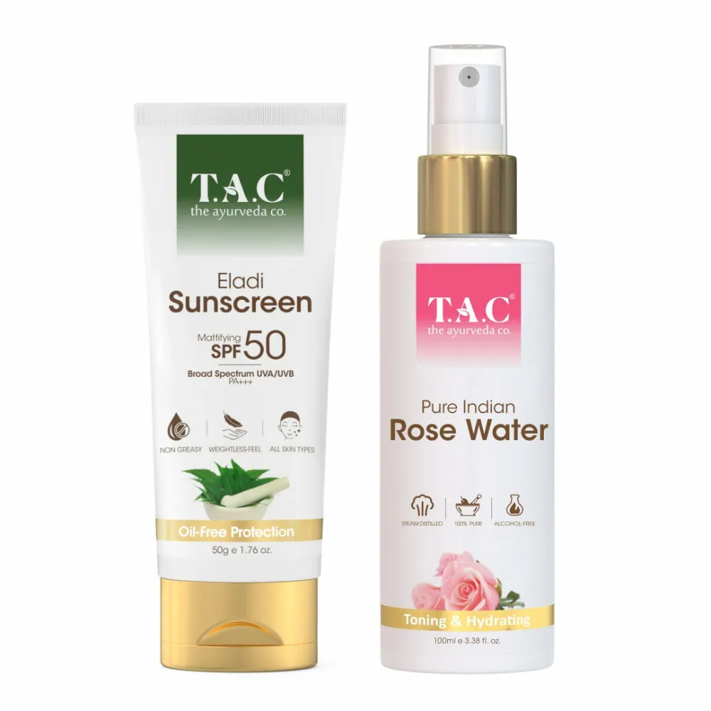 TAC - The Ayurveda Co. Rose Water Toner & Spf 50 Sunscreen With Eladi & Triphla