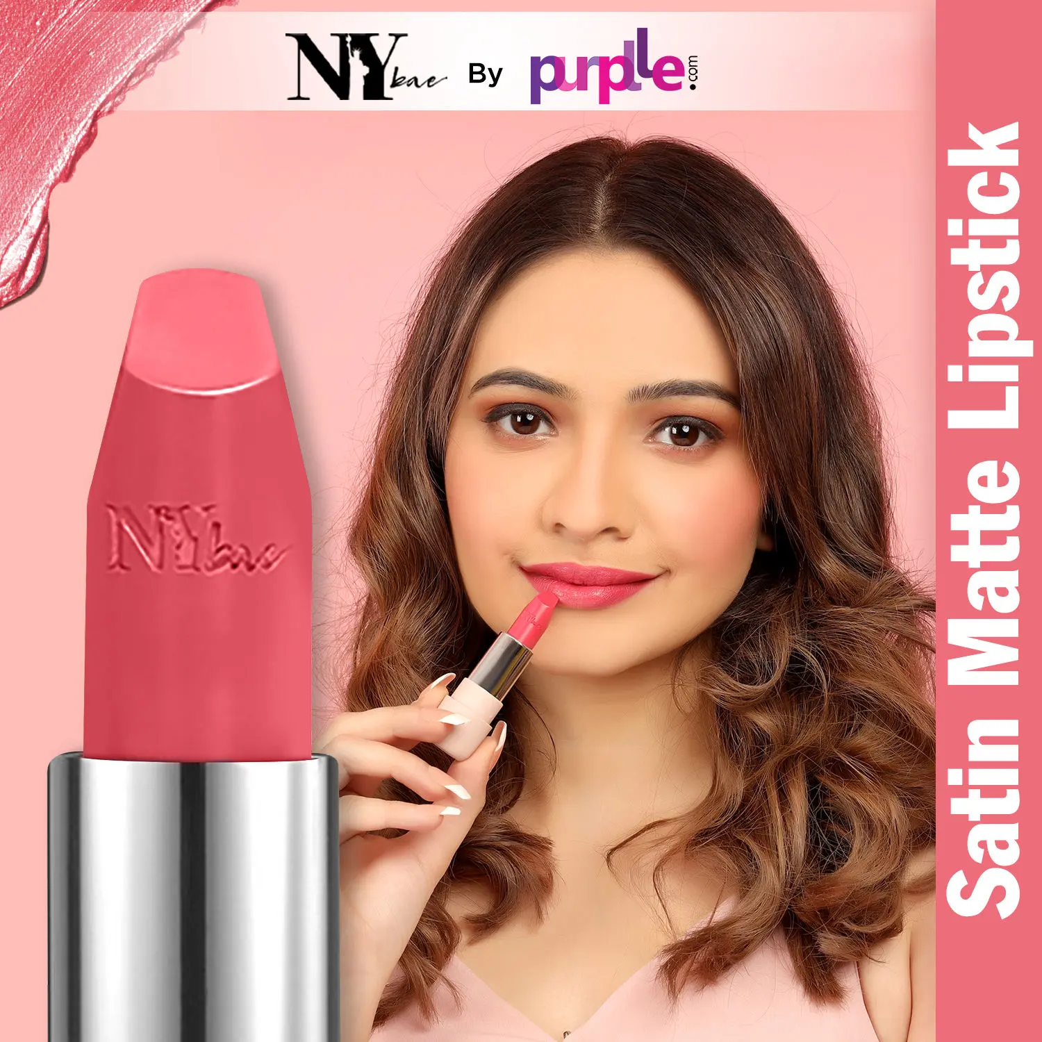 NY Bae Satin Matte Lipstick - Perky Pink 05 (4.2 g) | Pink | Silky Smooth Texture | High Shine | Weightless | With Vitamin A & E