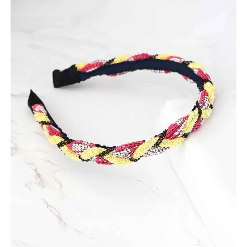 Bellofox Pink & Yellow Embellished Braided Hairband