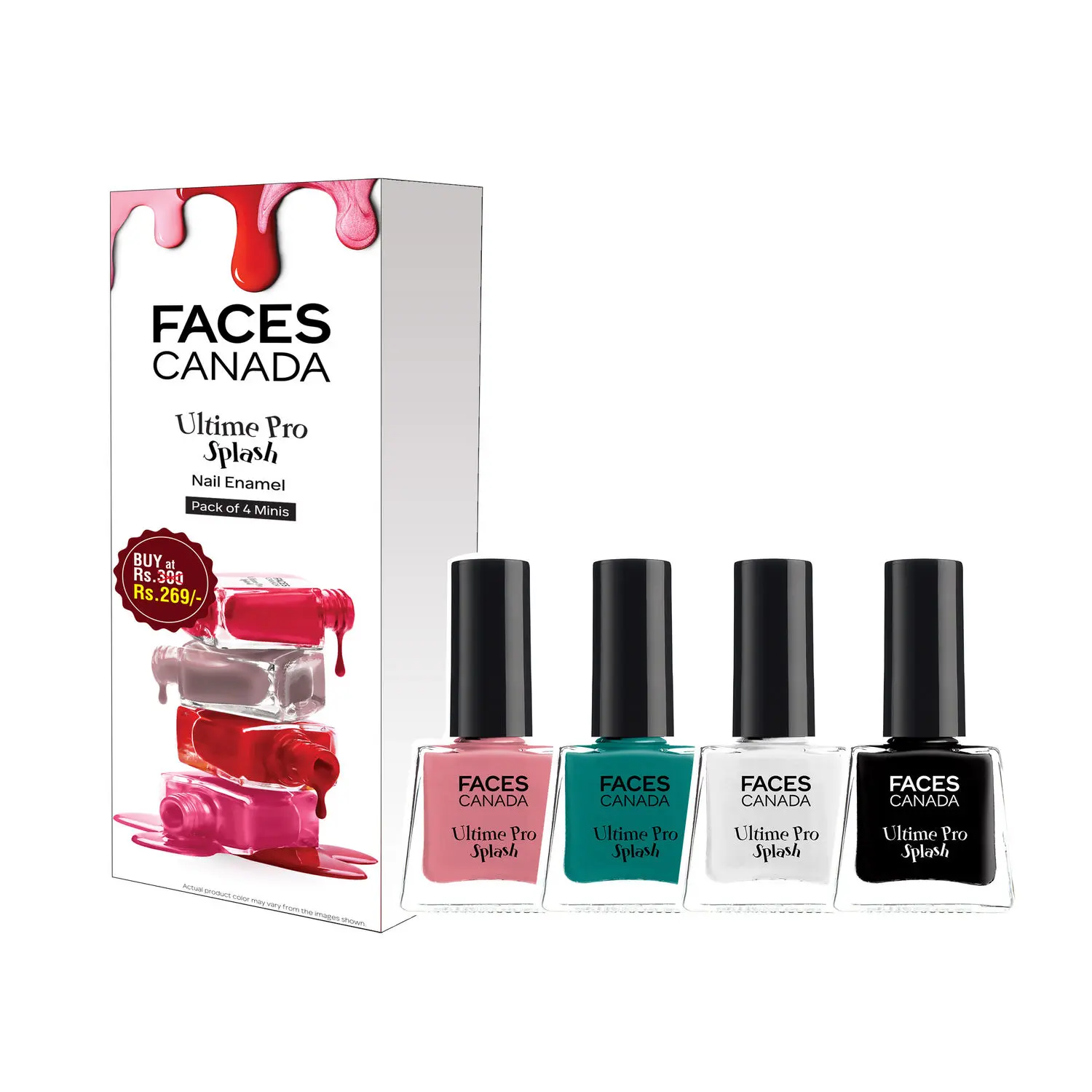 FACES CANADA Ultime Pro Splash Mini Nail Enamel I Black Beauty+WhiteO White+BahamaBreeze+Ignite I 20 ml