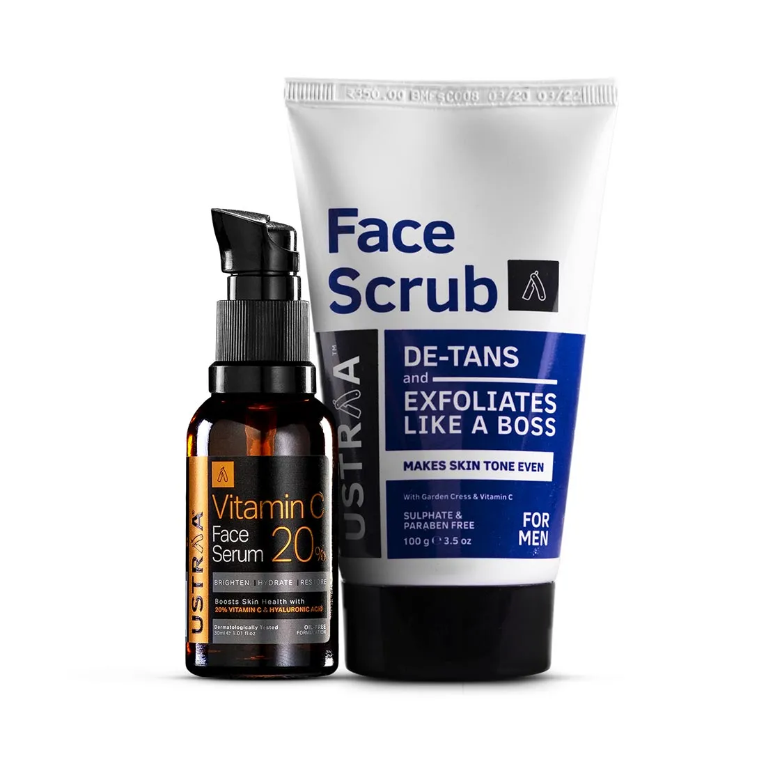 Ustraa 20% Vitamin C Face Serum & Detan Face Scrub Combo