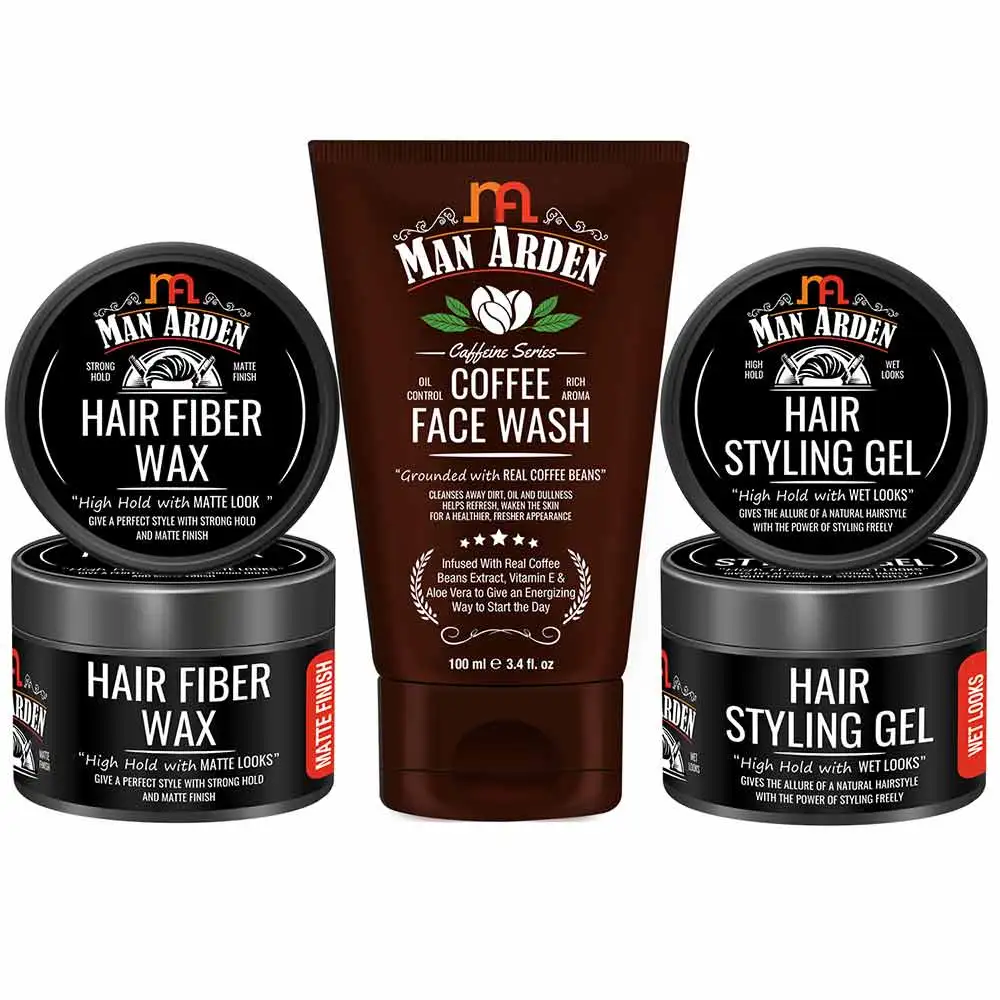 Man Arden Mens Styling Hair Fiber wax, Hair Styling Gel & Coffee Face Wash Combo,  3 Piece(s)/Pack  Hair & Skin Care