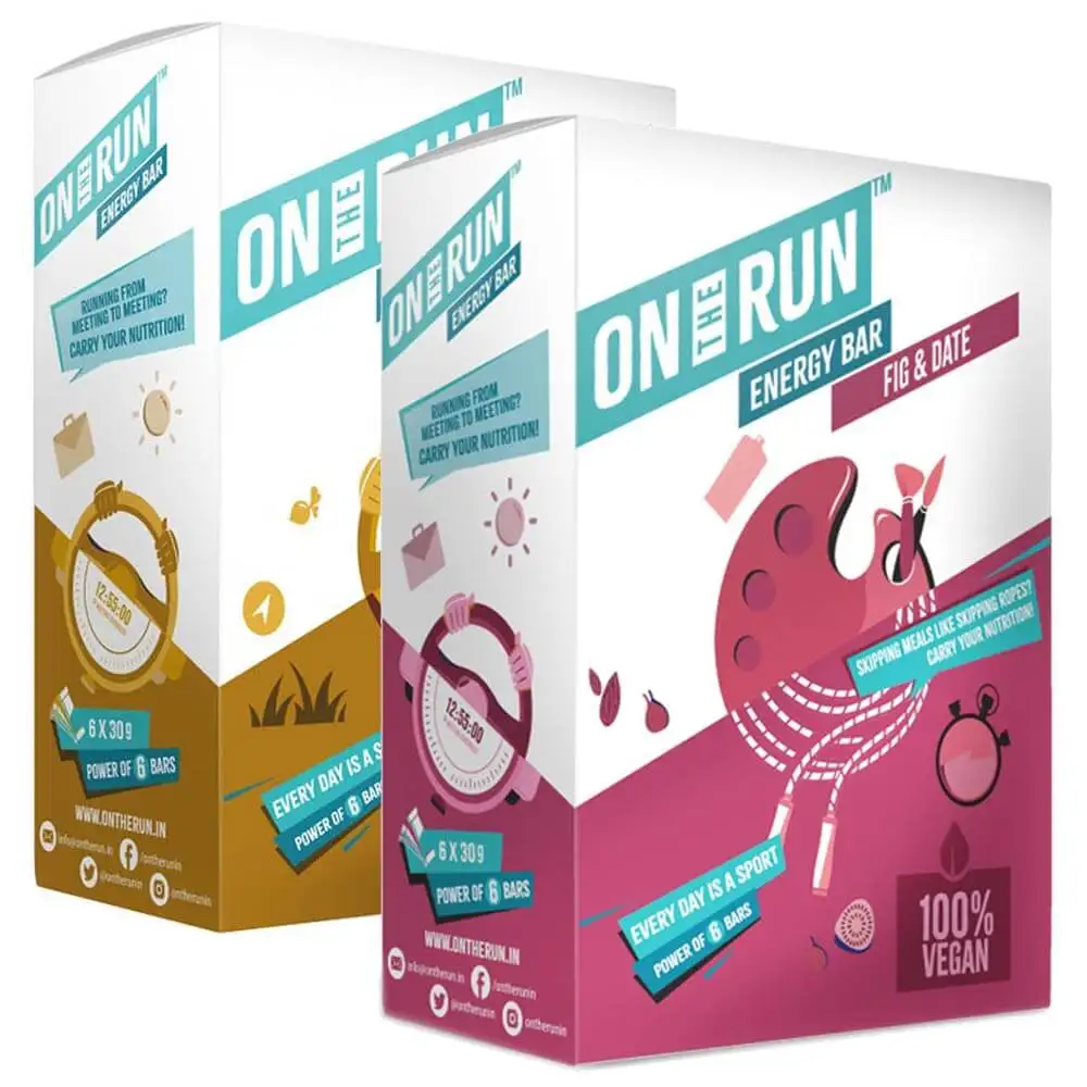 On The Run Energy Bar Combo,  6 Piece(s)/Pack  Hazelnut Magic + Fig & Date