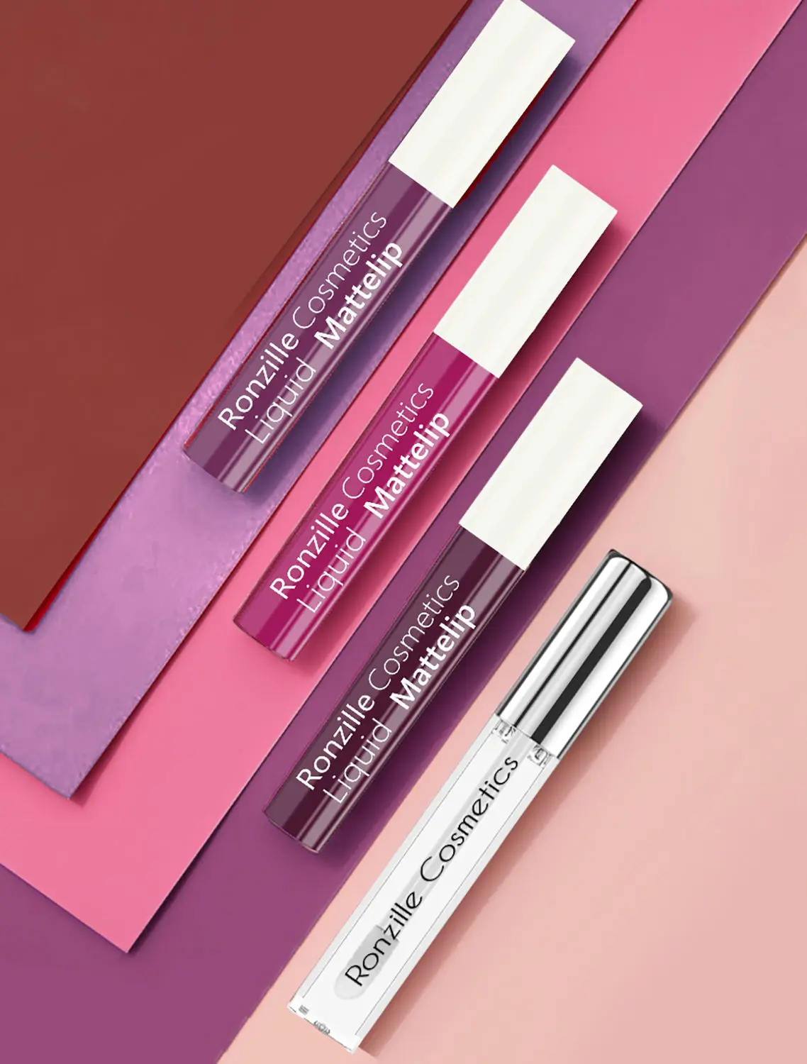 Ronzille Non Transfer Matte liquid lipstick plus Lip gloss Purple Edition Pack of 4