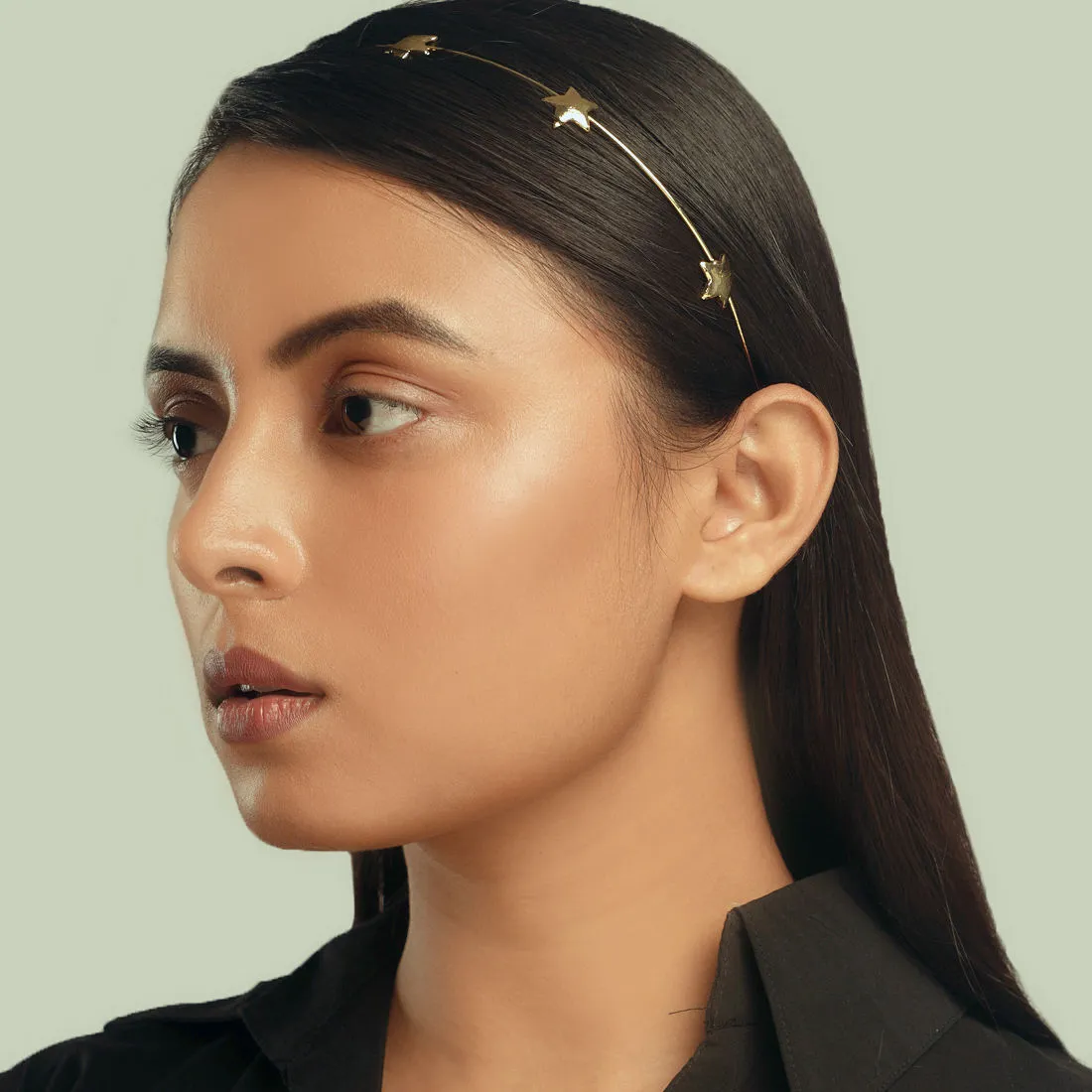 Belleziya Double Layered Gold Finish Star Patterened Headband For Women & Girls