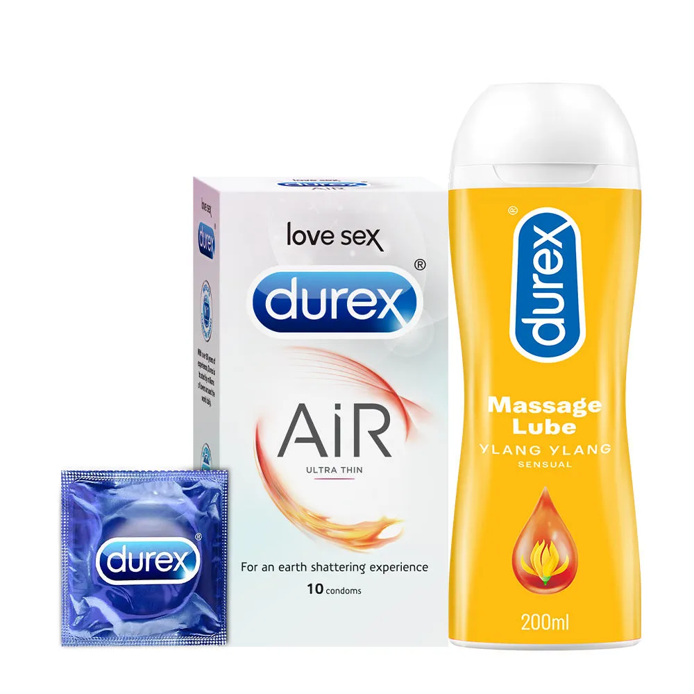 Durex Ultra Thin Air Condoms - 10Pcs with Massage 2in1 Lubrication Gel